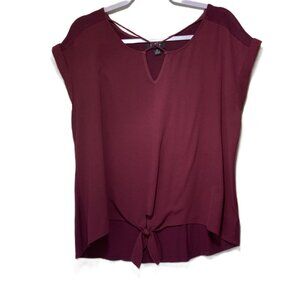 By & By Xlarge Burgundy Pullover Criss-Cross Neckline Trend-Right Tie Hem